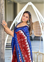 Maroon Blue Designer Soft Cotton Saree