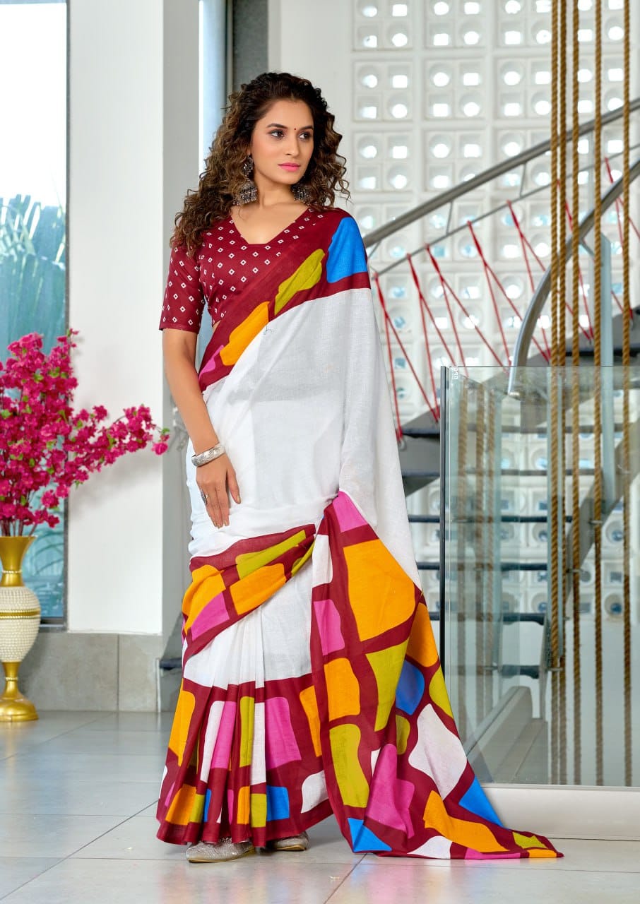 Maroon Designer Soft Cotton Saree