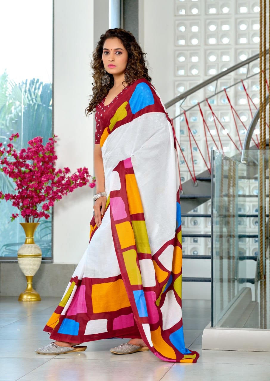 Maroon Designer Soft Cotton Saree