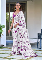 White Purple Designer Soft Cotton Saree