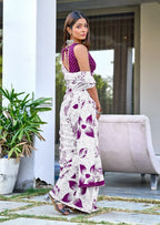 White Purple Designer Soft Cotton Saree