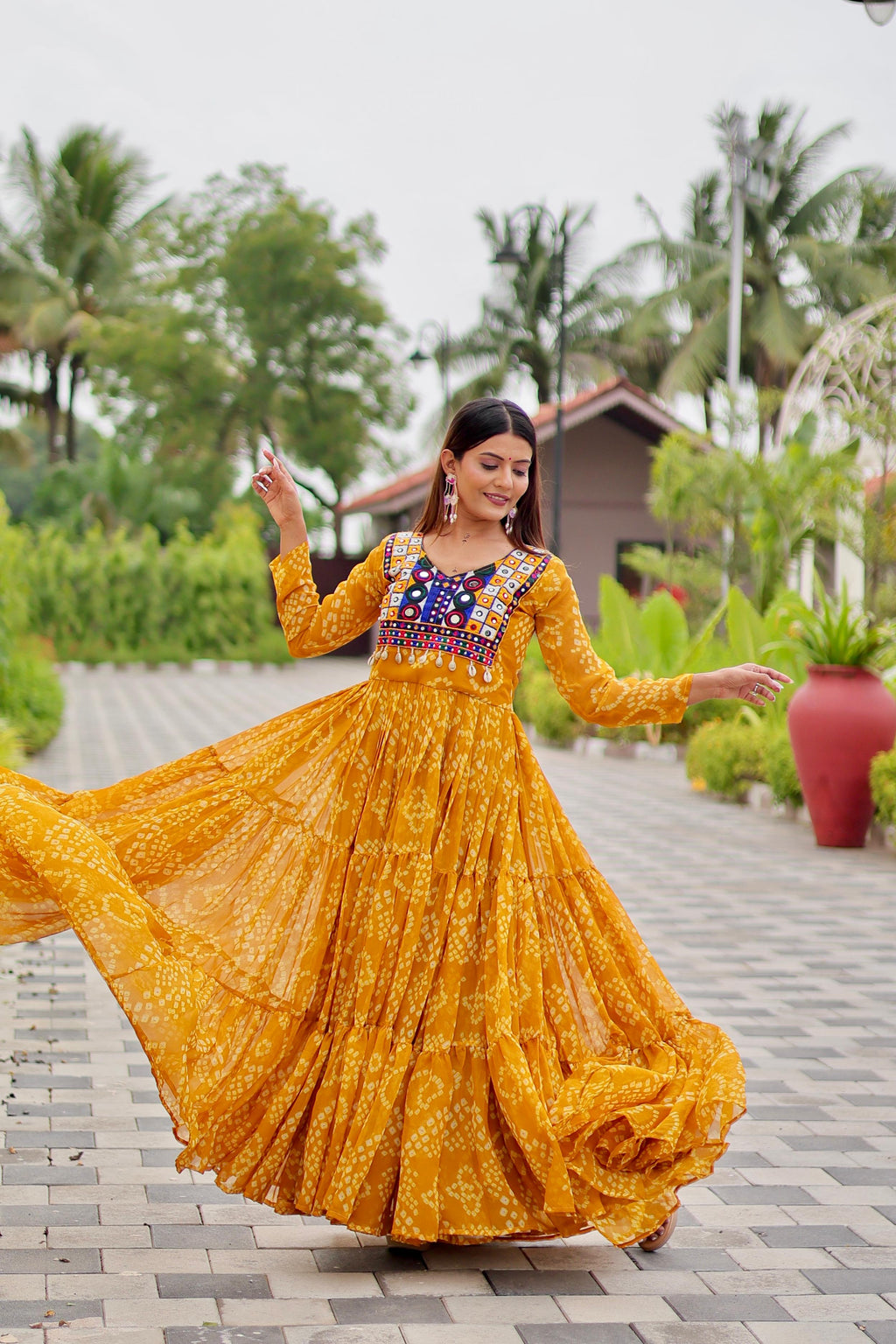 Yellow Color Traditional & Modern Ethnic Wear Stunning Bandhani Gowns