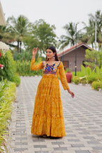 Yellow Color Traditional & Modern Ethnic Wear Stunning Bandhani Gowns