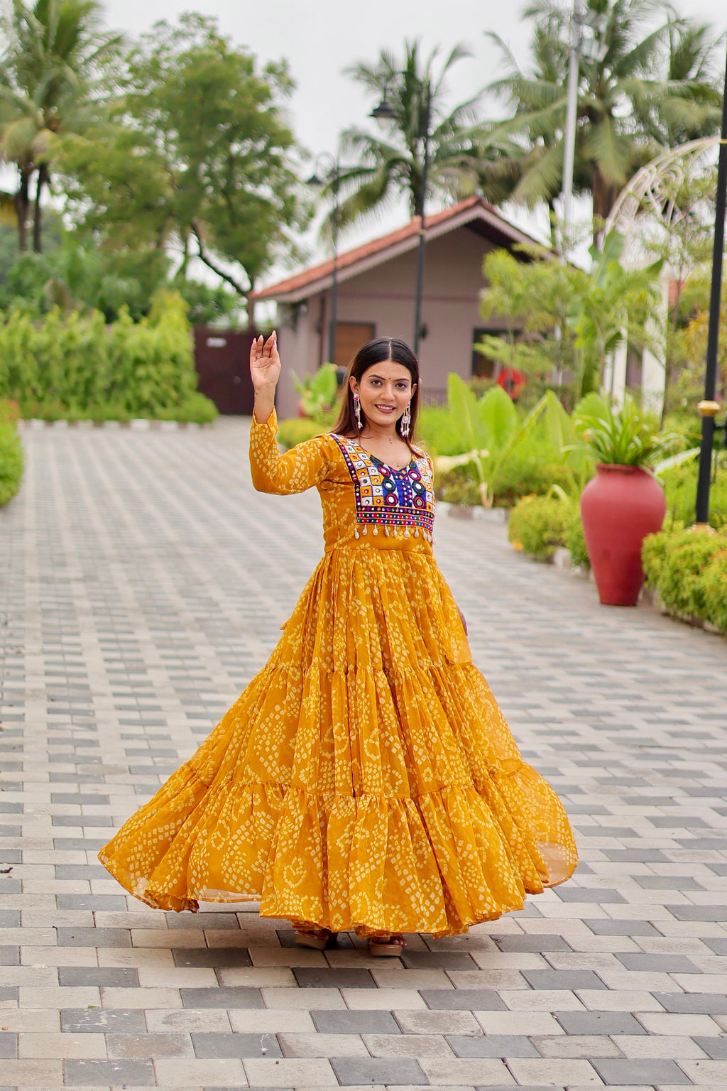 Yellow Color Traditional & Modern Ethnic Wear Stunning Bandhani Gowns
