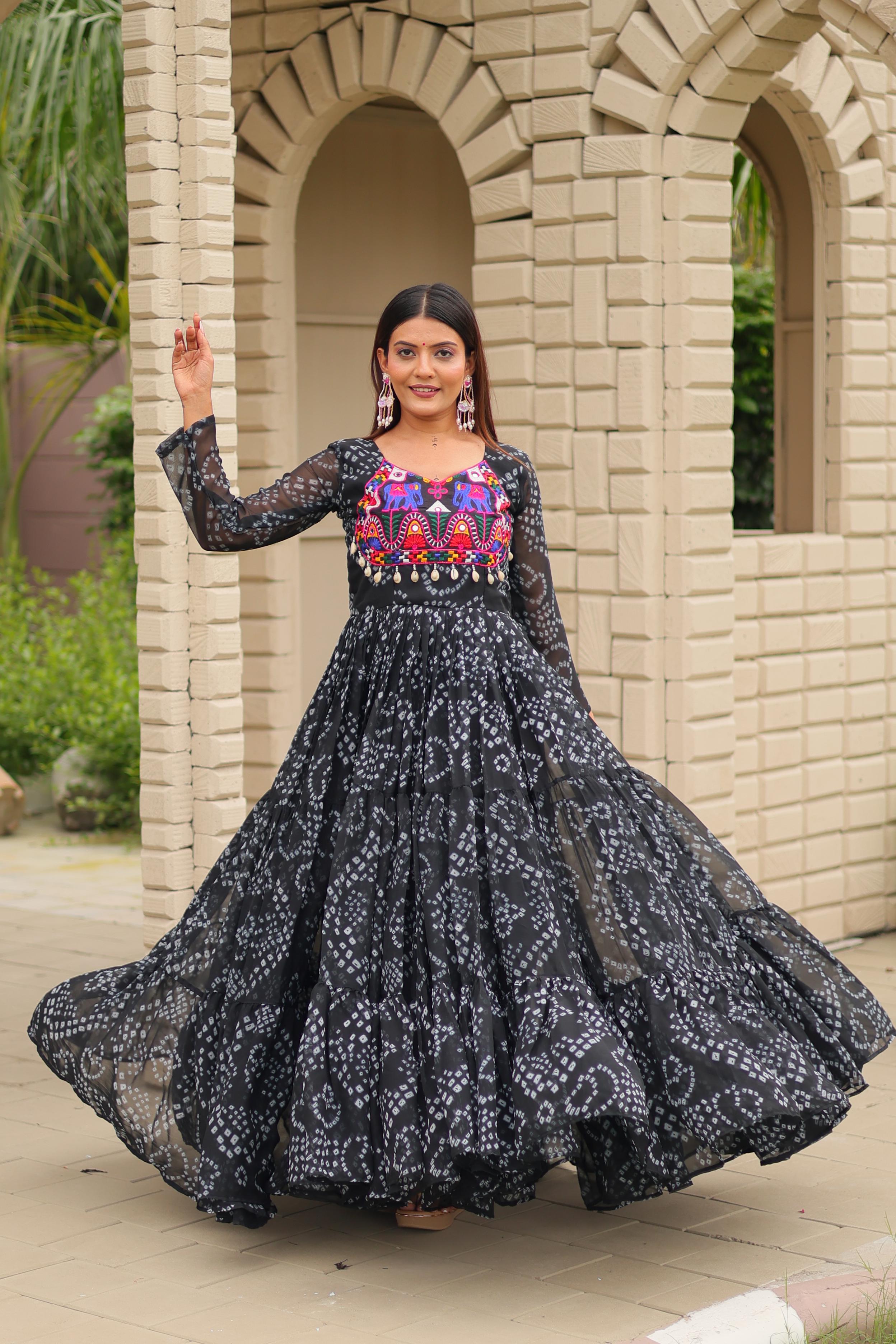 Black Color Traditional & Modern Ethnic Wear Stunning Bandhani Gowns