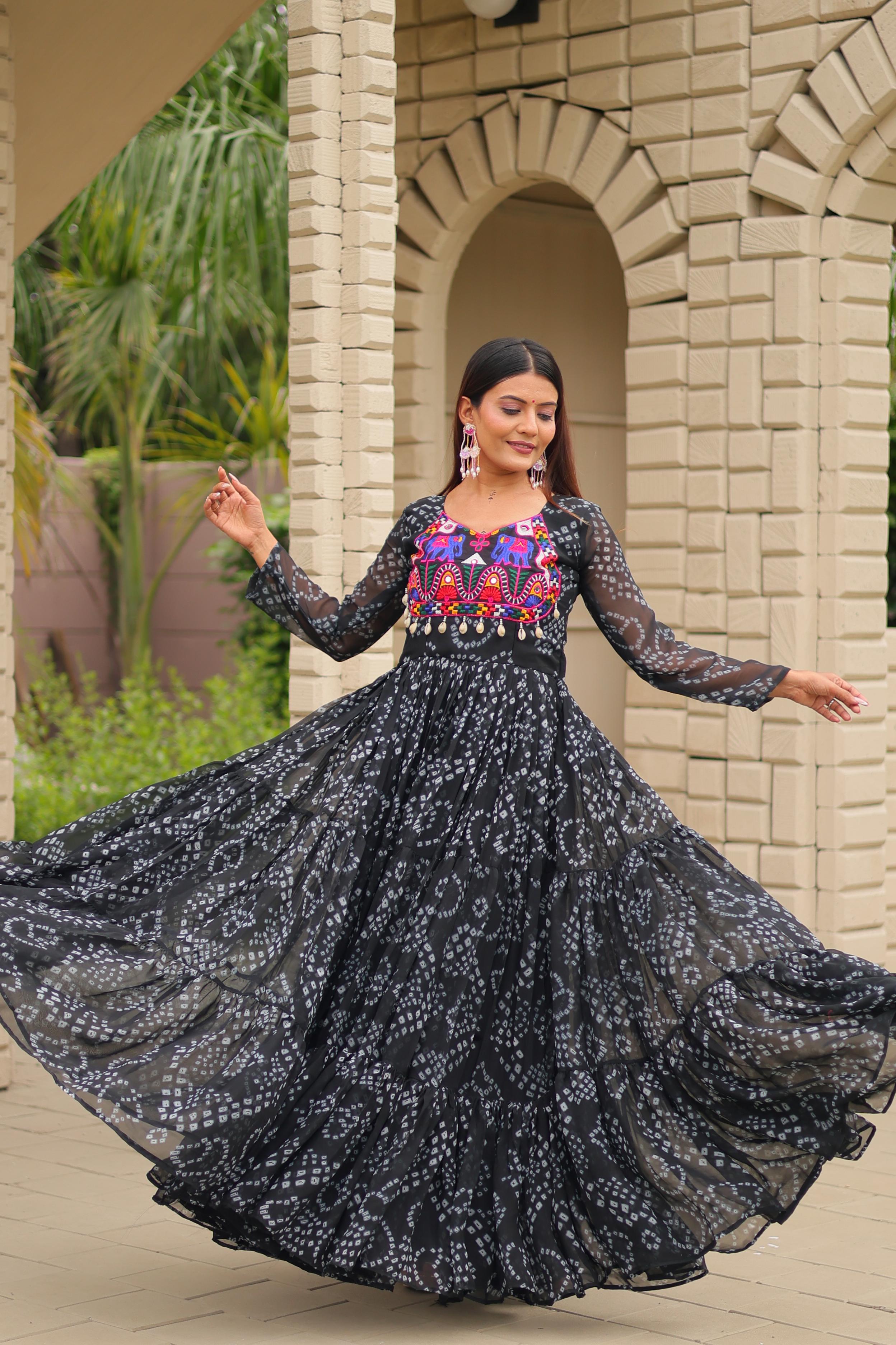 Black Color Traditional & Modern Ethnic Wear Stunning Bandhani Gowns
