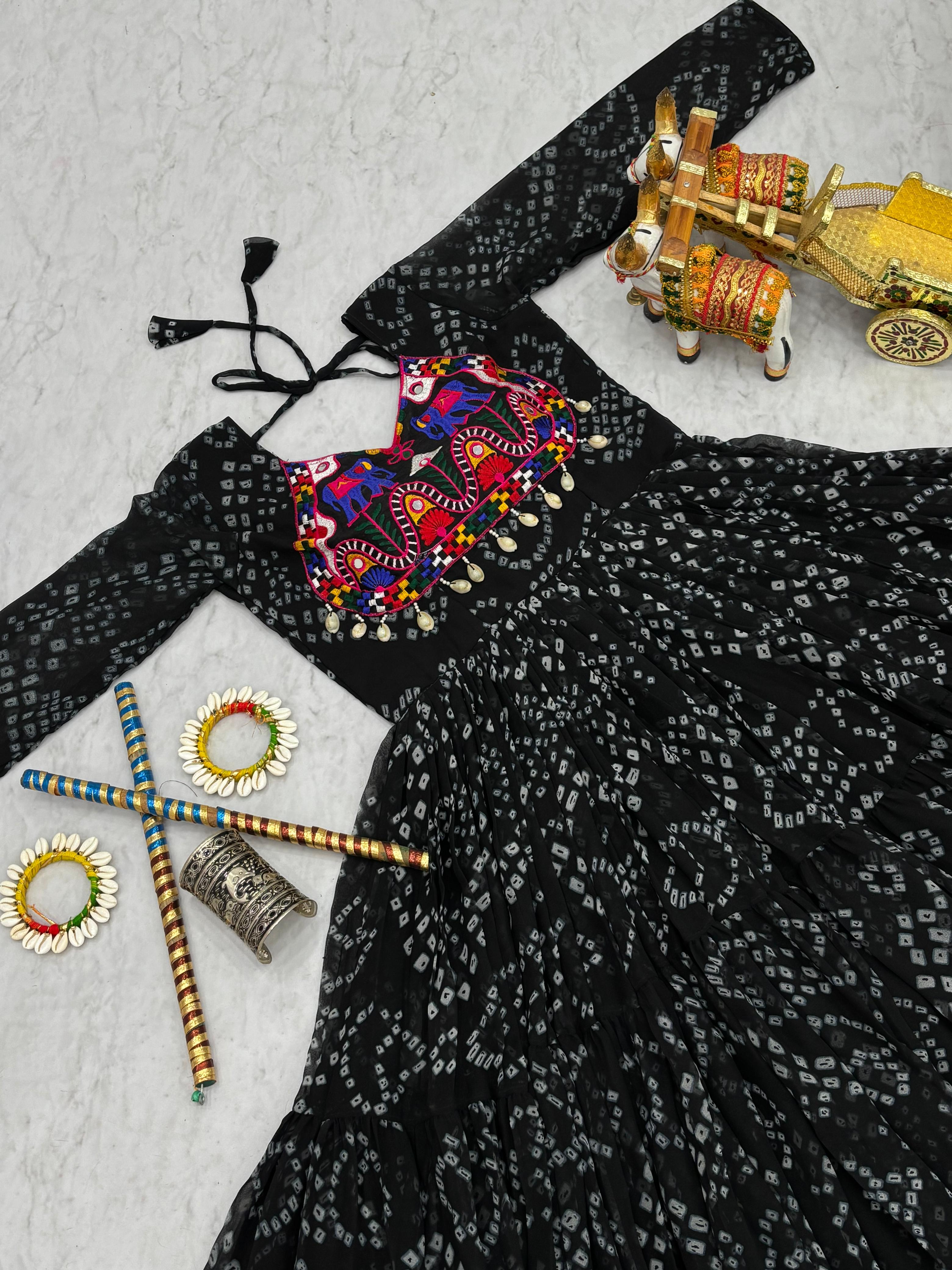 Black Color Traditional & Modern Ethnic Wear Stunning Bandhani Gowns